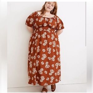 Madewell 3X Linen Midi Puff-Sleeve Dress